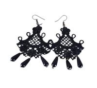 XIGAWAY Boucles d'oreilles pendantes vintage en dentelle pour femme, élégantes boucles d'oreilles pendantes avec chaînes en alliage délicates, boucles d'oreilles bohèmes noires (6 x 4,5 cm)