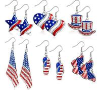 XIGAWAY Boucles d'oreilles USA Independence Day - Drapeau américain - Boucles d'oreilles patriotiques pour homme et femme - Motif étoile, cœur, fleur, flocon de neige et renne, Small, Métal, pas de
