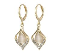 XIGAWAY Boucles d'oreilles vintage en forme d'œil de chat en forme de larme pour femme, vert et beige, 3,2 x 0,9 cm, cadeau de luxe léger, Petit, Métal, Pas de pierre précieuse