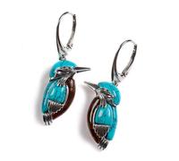 XIGAWAY Boucles d'oreilles vintage en forme d'oiseau bleu turquoise bohème pour femme, clous d'oreilles géométriques pendants, 1 x 3,5 cm, 6,5 g