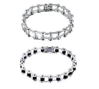 XIGAWAY Bracelet à maillons en acier inoxydable et silicone - Chaîne géométrique lisse pour homme et femme, couleur acier noir et blanc, 24 g, printemps 2025, taille unique, Acier inoxydable et