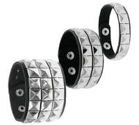 XIGAWAY Bracelet carré à tige pour homme et femme, manchette en cuir et acier inoxydable avec rivets géométriques, unisexe réglable (noir, rouge, blanc, rose), taille unique, Cuir, Pas de gemme