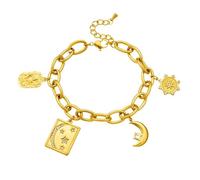 XIGAWAY Bracelet en acier inoxydable avec pendentif étoile et lune, chaîne épaisse ornée de cristaux pour femme