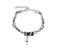 XIGAWAY Bracelet étoile en cristal noir et rouge - Bracelet en acier titane avec breloque hexagramme pour homme et femme, printemps 2025, taille unique, Zinc, Pas de gemme