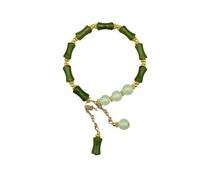XIGAWAY Bracelet réglable en verre vert avec feuille de bambou et fleur pour femme, ensemble de bijoux d'amitié élégant (style bambou ou pétale)