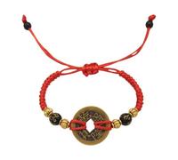 XIGAWAY Bracelet traditionnel chinois avec 5 pièces d'empereur, fait à la main, bracelet porte-bonheur pour homme et femme, taille unique, Laiton, Pas de gemme