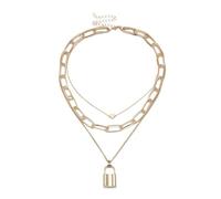 XIGAWAY Collier avec cadenas et clé multicouches avec chaîne épaisse, pendentif en forme de cœur multicouche en alliage pour femme, 1, Métal, Pas de gemme