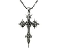 XIGAWAY Collier avec pendentif croix gothique vintage en filigrane pour unisexe, breloque ethnique en cuivre argenté antique, chaîne O de 61 à 70 cm, cadeau sombre, 1, Métal, Pas de pierre précieuse