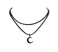 XIGAWAY Collier avec pendentif double lune pour femme, noir géométrique croissant de lune avec chaîne croisée