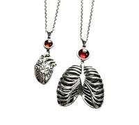 XIGAWAY Collier avec pendentif en forme de cage thoracique anatomique pour femme, breloque squelette gothique, chaîne croisée de 51 à 60 cm, cadeau vintage foncé, 1, Métal, Pas de pierre précieuse
