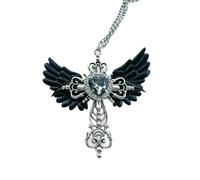 XIGAWAY Collier avec pendentif en forme de croix en forme d'aile d'ange pour unisexe, breloque en émail noir et blanc, chaîne O de 51 à 60 cm, bijou gothique, 1, Métal, Pas de pierre précieuse