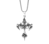 XIGAWAY Collier avec pendentif en forme de croix en forme de flamme pour homme, chaîne géométrique gothique en acier inoxydable avec breloque en forme de croix en alliage, 50,8 cm + rallonge de 5,1 cm