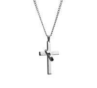 XIGAWAY Collier avec pendentif en forme de croix et cercle pour unisexe, en acier inoxydable, chaîne longue Hip Hop, chaîne ondulée noire et argentée