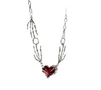 XIGAWAY Collier avec pendentif en forme de cœur pour femme - Chaîne réglable en alliage rouge profond - 31-40 cm (printemps 2025)