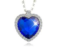 XIGAWAY Collier avec pendentif en forme de cœur pour femme - Collier ras du cou minimaliste en cristal bleu avec cœur rouge, chaîne en alliage galvanisé, bijou esthétique cool de 45 cm, 1, Métal, Pas