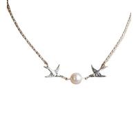 XIGAWAY Collier avec pendentif en forme de jumeaux oiseaux volants pour femme, collier ras du cou en perles, argent vintage, cadeau de couple