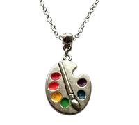 XIGAWAY Collier avec pendentif en forme de palette argentée artistique pour unisexe, motif disque de peinture en émail, cadeau de bijoux chic de bureau, 1, Métal, Pas de pierre précieuse