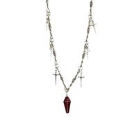 XIGAWAY Collier avec pendentif en forme d'épine de croix rouge pour femme, breloque gothique en verre, cadeau punk