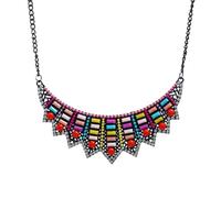 XIGAWAY Collier avec pendentif en strass multicolore pour femme, collier ras du cou réglable en alliage