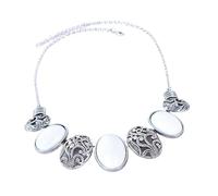 XIGAWAY Collier avec pendentif ovale en forme de cœur creux pour femme, collier ras du cou en alliage plaqué argent sterling, 35 cm géométrique rétro bijoux cadeau
