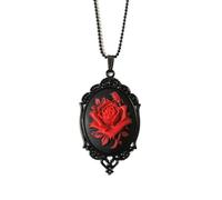 XIGAWAY Collier avec pendentif rose rouge vintage en alliage pour femme - Chaîne de perles florales avec motif inspiré du Royaume-Uni, 1, Métal, Pas de gemme