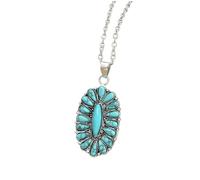 XIGAWAY Collier avec pendentif turquoise incrusté pour femme - Collier en alliage plaqué argent avec chaîne vague d'eau, 51-80 cm, bijoux artistiques vintage réglables, 8 g, léger été 2025