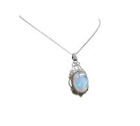 XIGAWAY Collier avec pendentif vintage en pierre de lune pour femme, chaîne ondulée de 46 + 7 cm, géométrique 3 x 1,8 cm en alliage