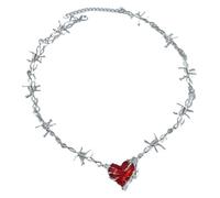 XIGAWAY Collier Femme Coeur d'Amour Torsadé Rouge Noir Alliage Saint Valentin Gothique Pendentif Collier, 1, Métal, Pas de gemme