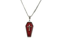 XIGAWAY Collier gothique avec pendentif en forme de cercueil - Unisexe - En alliage - Pour Halloween - Avec chaîne en croix (noir/rouge), 1, Métal, Pas de gemme