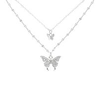 XIGAWAY Collier papillon double couche avec pendentif papillon en cristal, réglable de 51 à 80 cm pour femme, couleurs X16 X17, 1, Métal, Pas de gemme