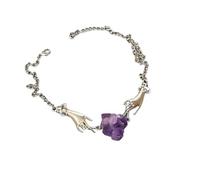 XIGAWAY Collier Pendentif Croix Améthyste Femme Gothique Punk Cristal Violet Bijoux avec Chaîne O-Link