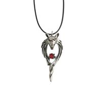 XIGAWAY Collier Pendentif Loup Homme Thème Animal Chaine Goutte Clavicule avec Cristaux Blanc et Rouge, 1, Métal, Pas de gemme