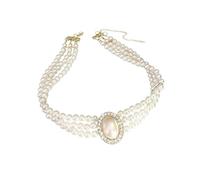 XIGAWAY Collier ras du cou à trois rangées de perles et cristaux synthétiques pour femme 41-50 cm, 1, Perle d'imitation, Pas de gemme