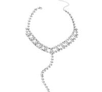 XIGAWAY Collier ras du cou double couche avec strass pour femme, chaîne ondulée en alliage argenté, réglable de 38,1 à 78,7 cm