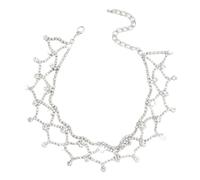 XIGAWAY Collier ras du cou en maille de strass pour femme, collier plastron multicouche en argent de 38 cm, collier plastron géométrique multicouche