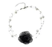XIGAWAY Collier ras du cou en perles pour femme, pendentif floral en résine avec accents de perles, chaîne épaisse de 40 cm, 7 couleurs (blanc, noir, beige, violet, bordeaux, rose, gris), 1, Plastique