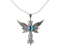 XIGAWAY Collier unisexe avec pendentif en forme de croix œil bleu, rouge, violet, jaune, vert, bijou gothique, 1, Métal, Pas de pierre précieuse