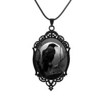 XIGAWAY Collier unisexe avec pendentif en verre Motif corbeau et lune Noir
