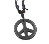 XIGAWAY Collier vintage en résine avec signe de paix fait à la main hippie symbole anti-guerre avec chaîne réglable (noir/blanc/rouge marron), 1, Résine, Pas de gemme