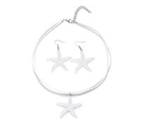 XIGAWAY Ensemble collier et boucles d'oreilles en forme d'étoile de mer dégradé océan pour femme, bleu et blanc, 41-50 cm en alliage, cadeau côtier, One Size, Métal, Pas de gemme