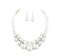 XIGAWAY Ensemble collier et boucles d'oreilles en perles et strass pour femme, collier ras du cou double couche, style coréen, cadeau de mariage blanc