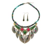 XIGAWAY Ensemble collier et boucles d'oreilles géométriques de style ethnique pour femme, boucles d'oreilles pendantes en résine et collier ras du cou en perles, Small, Plastique, Pas de gemme