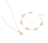 XIGAWAY Ensemble collier et bracelet porte-bonheur à cinq pétales pour unisexe, motif trèfle et feuille