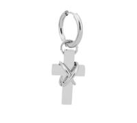 XIGAWAY Ensemble de boucles d'oreilles créoles et à clip en acier titane avec croix - Unisexe - Cadeau géométrique