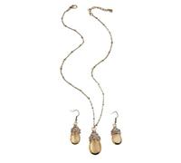XIGAWAY Ensemble de boucles d'oreilles et collier en forme de goutte d'eau pour femme, pendentif vintage en alliage de verre avec chaîne croix, ensemble de bijoux de style bohème jaune