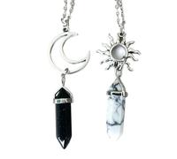 XIGAWAY Ensemble de collier unisexe avec pendentif Yin Yang noir et blanc en cristal, motif soleil et lune