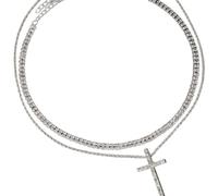XIGAWAY Ensemble de colliers superposés avec pendentif en forme de croix pour femme, double ras du cou avec strass en cristal, bijoux géométriques plaqués argent, réglable de 40,6 à 50,8 cm, printemps