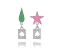 XIGAWAY Hisoka Cosplay Boucles d'oreilles Pendantes en Alliage Argent avec Motif Poker Unisexe Anime Hunter x Hunter Accessoire Parfait pour Cosplay, Halloween et Cadeaux (1 Paire), Pierre
