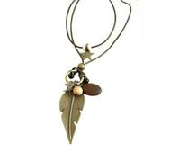 XIGAWAY Lot de 4 colliers vintage avec pendentif géométrique en forme de feuille et plume en bronze - Bijoux minimalistes en alliage rétro pour femme à porter au quotidien, 1, Métal, Pas de gemme