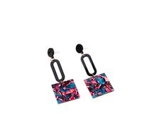 XIGAWAY Lot de 4 paires de boucles d'oreilles carrées à motifs pour femme, en acrylique avec imprimé abstrait coloré, acier inoxydable hypoallergénique, bijoux géométriques modernes, Small, Acrylique